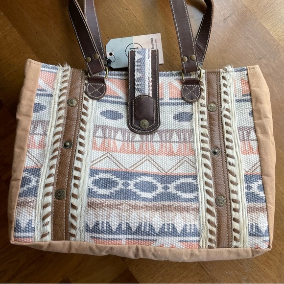 Hopofly Southwest Canvas, Woven Multicolor Tote Bag NWT - Picture 3 of 12